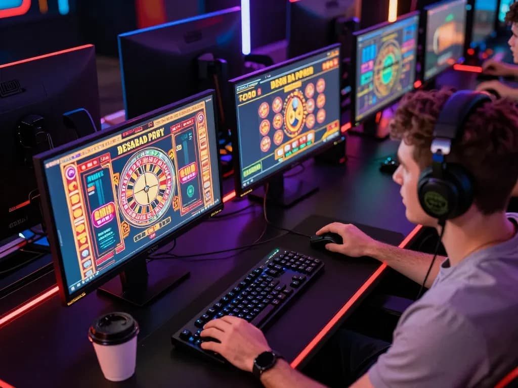 Player strategizing on open88 casino games from a sophisticated gaming setup