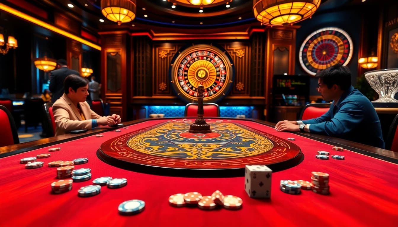 Engaged players at a Tài Xỉu MD5 game table highlighting the excitement of online gambling at https://taixiumd5.fan/.