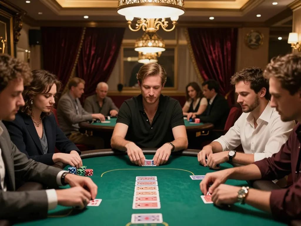 Players engage in a strategic TR88 poker game, chips and cards prominently visible.