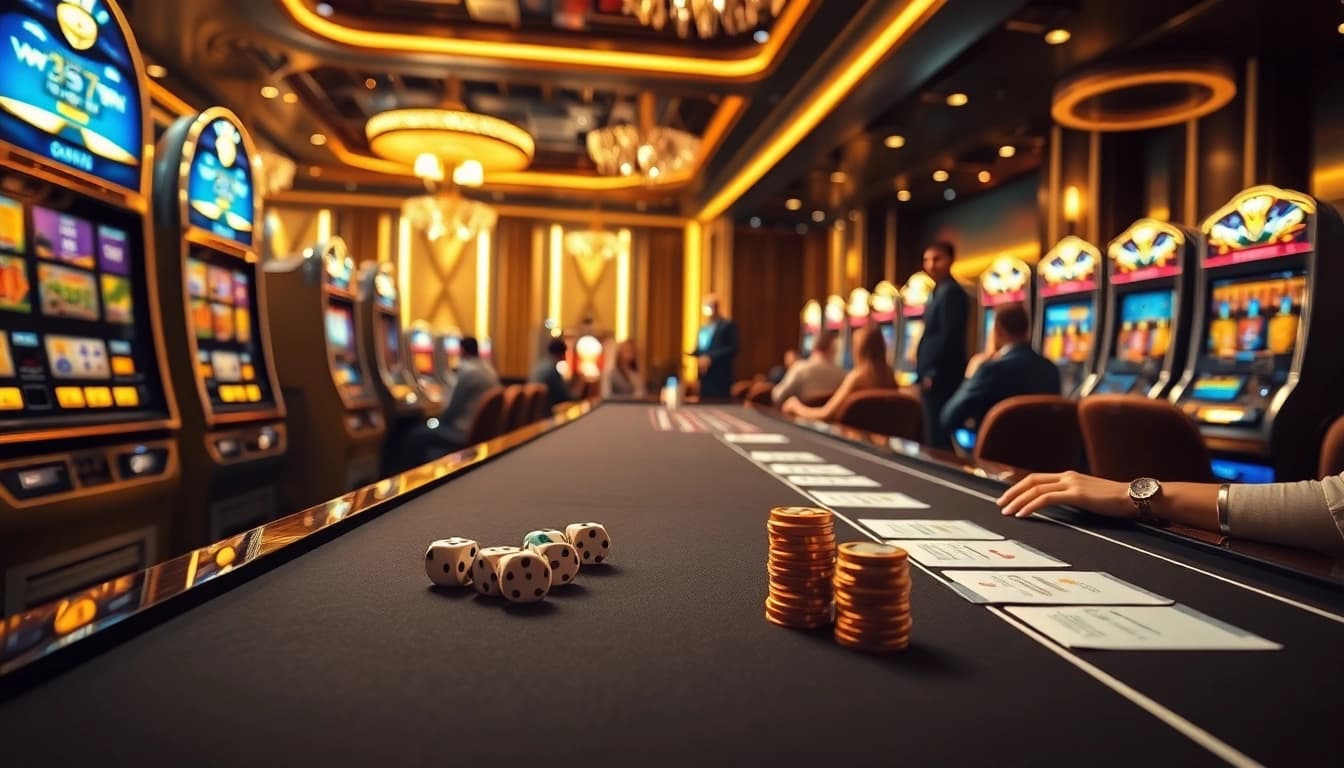 Experience the thrill of bk8th with vibrant slot machines and engaged players in a luxurious casino setting.