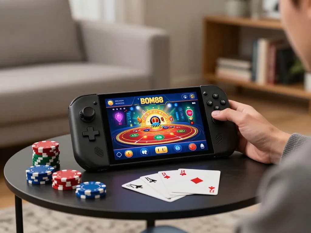Pengalaman bermain game seluler yang menarik di aplikasi BOM88 dengan antarmuka pupisgames yang menampilkan permainan poker.