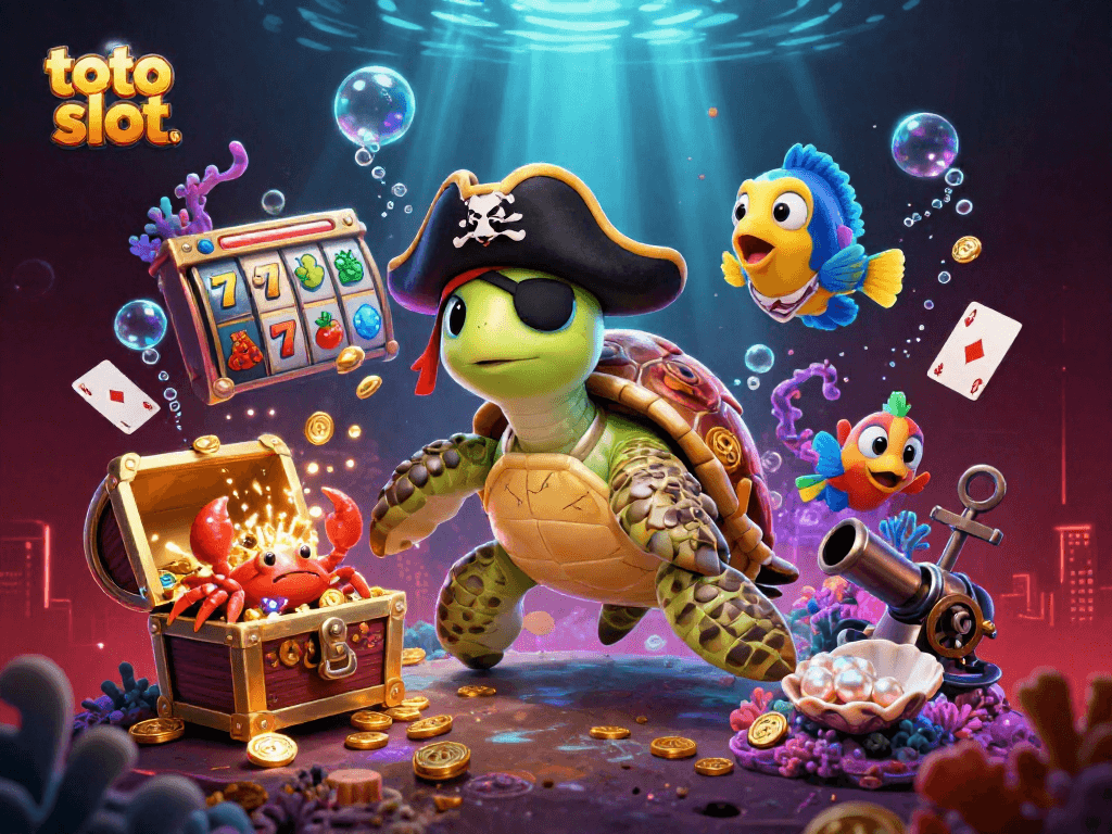 Play thrilling toto slot and unlock treasure with a pirate turtle and vivid coral elements.