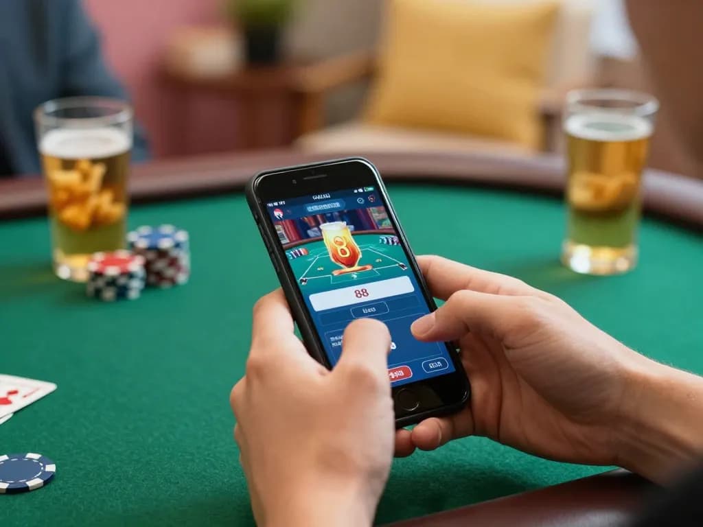 Engaging in Poker 88 Login while playing on a smartphone, showcasing strategic online gaming experience
