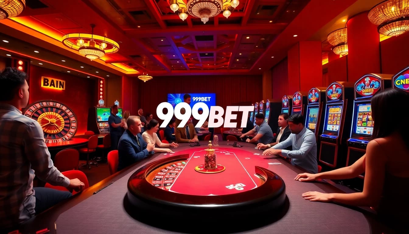 Experience the excitement of 999BET casino with vibrant gaming tables and slot machines.