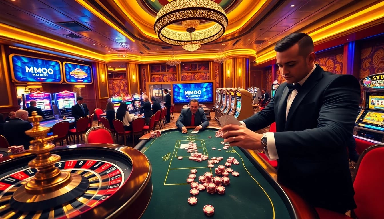 MMOO players enjoy thrilling games at a vibrant casino table, winning with excitement.