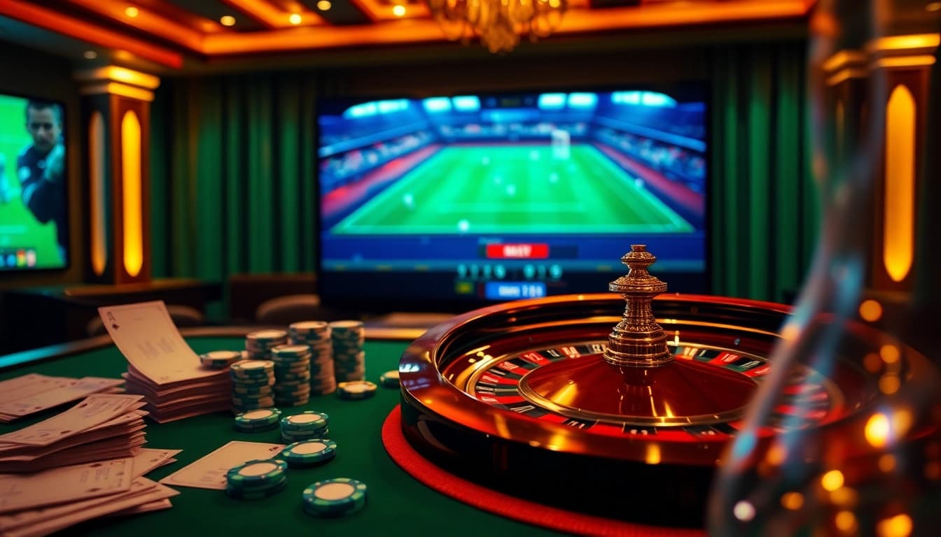 Experience kèo nhà cái excitement with vibrant casino visuals featuring betting slips and chips.