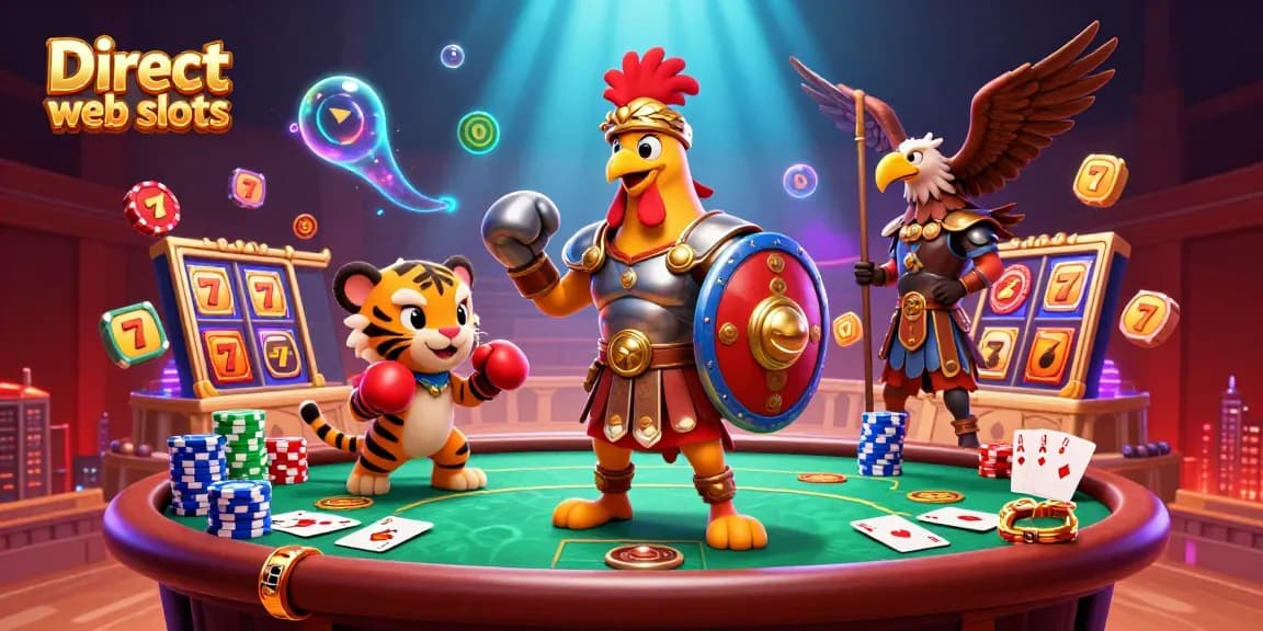 Play engaging Direct web slots with vivid characters in a dynamic 3D casino scene.
