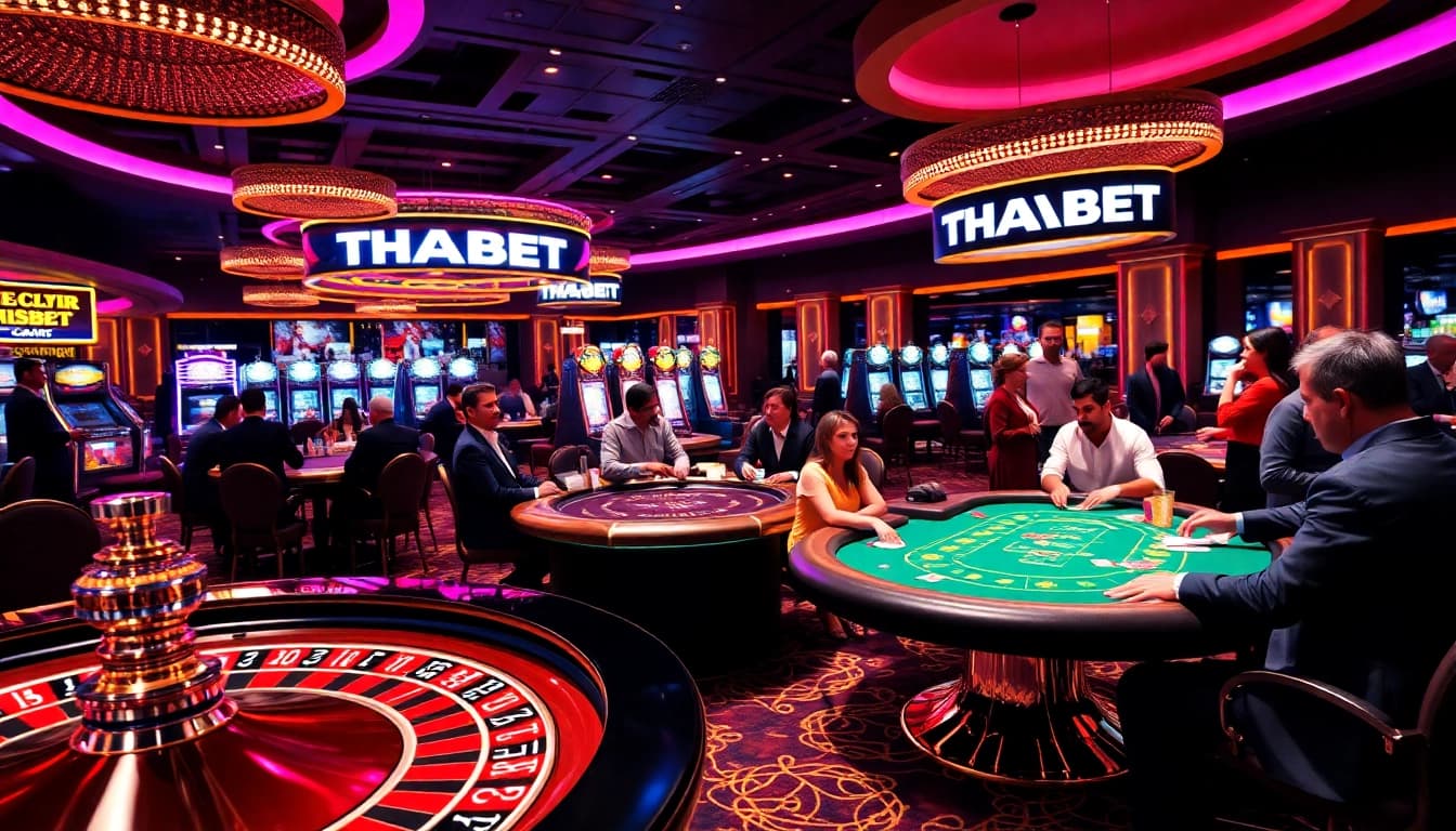 Experience the excitement of THABET at a luxurious casino with poker tables and roulette wheels.