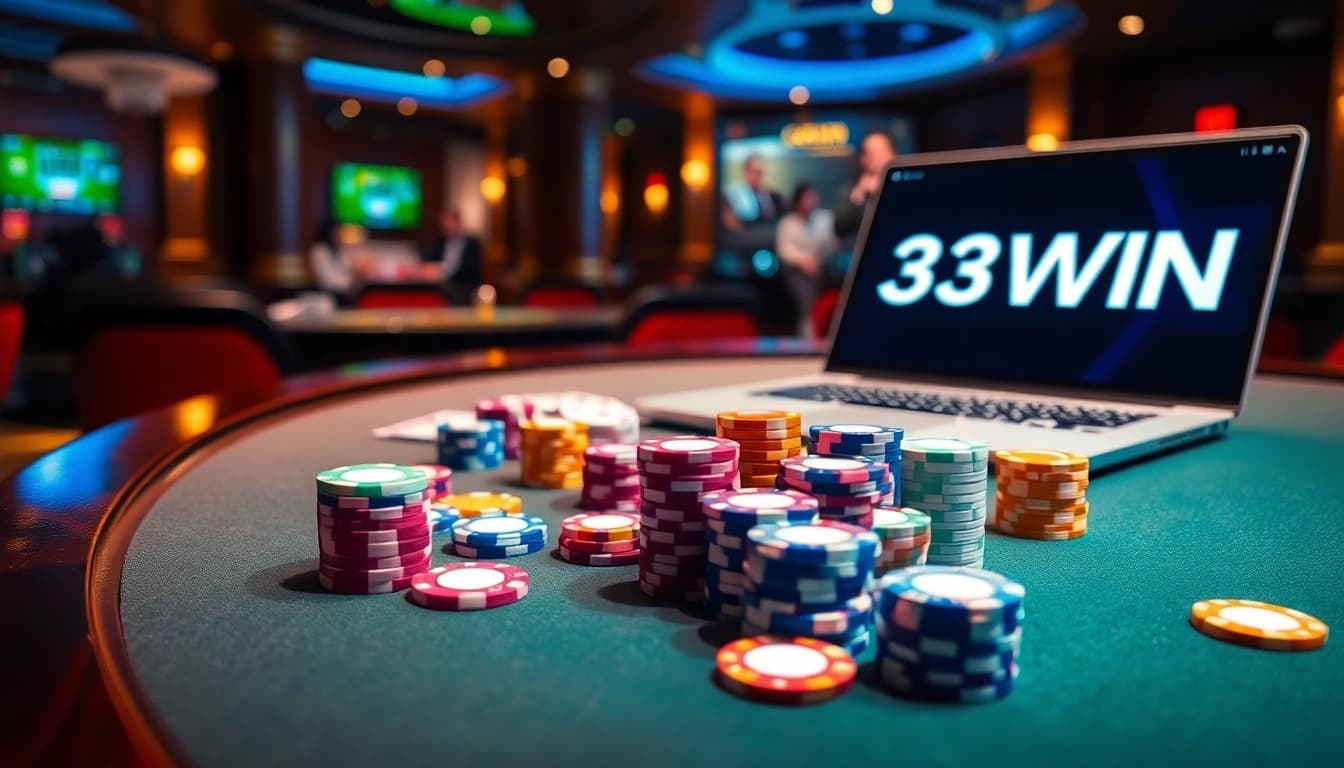 Experience the thrill of gaming at 33WIN with vibrant casino elements and high-stakes visual appeal.