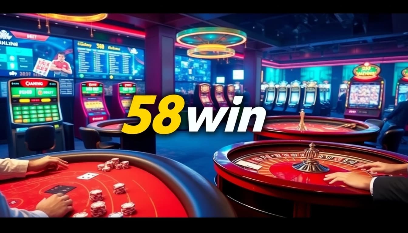 Experience the excitement of winning at 58win with vibrant casino tables filled with engaging gamblers.