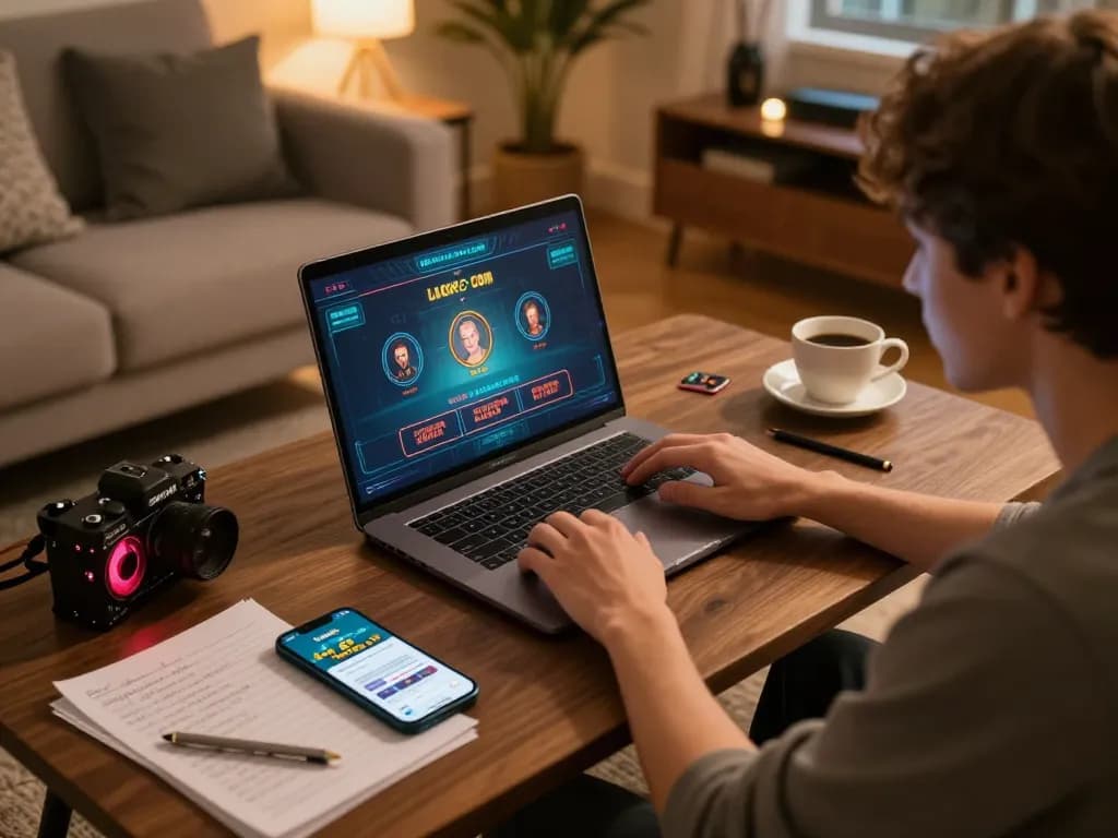 Player immersed in online gaming at luck8 com, showcasing a modern and cozy setup