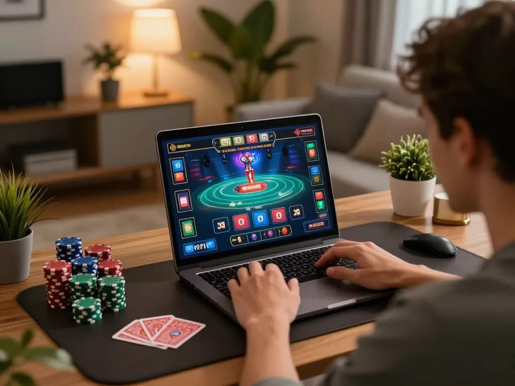 Player engaged in online casino game on to188 platform with vibrant interface and strategic focus.