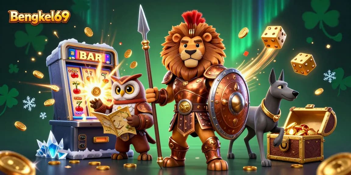 Bengkel69 offers thrilling online slots with a jackpot explosion of coins and light rays, showcasing victory.
