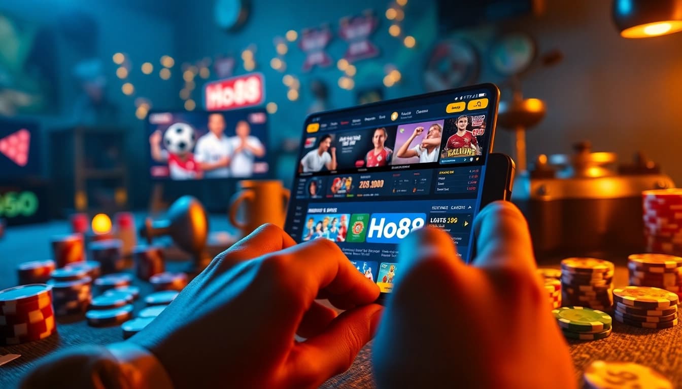 Engaging scene showcasing Ho88 online gaming platform with vibrant sports betting graphics and inviting atmosphere.