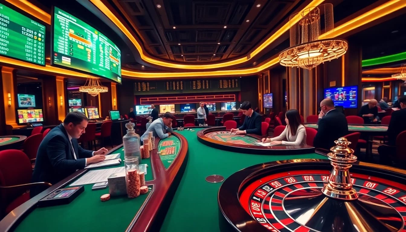 Kèo Nhà Cái 5 betting scene with polished chips and high-stakes excitement in a luxurious casino.