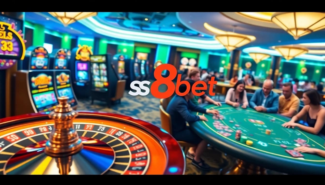 s8 bet players enjoying various casino games in a vibrant online gambling atmosphere.