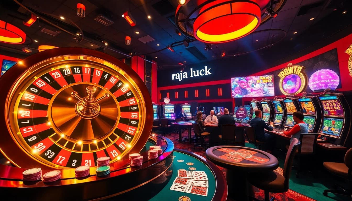 Players enjoying the excitement of gambling at a luxury casino, featuring raja luck elements.