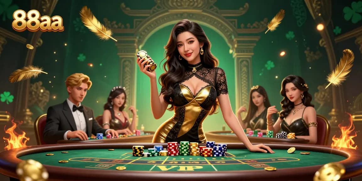 Experience high-stakes gaming with 88aa at an exclusive baccarat table, surrounded by luxury.