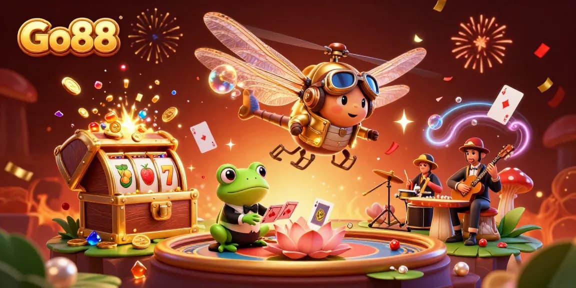 Experience thrilling gameplay at Go88 with vibrant casino characters and dynamic elements.