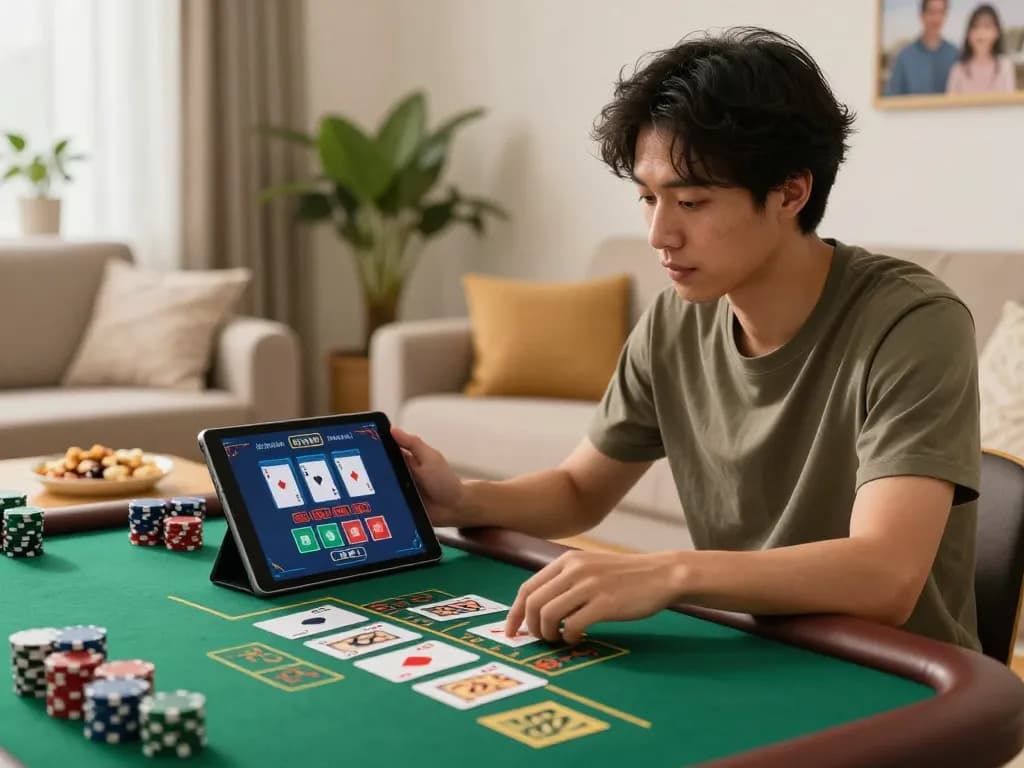 Engaged player using NK88 online casino app for live blackjack gameplay.