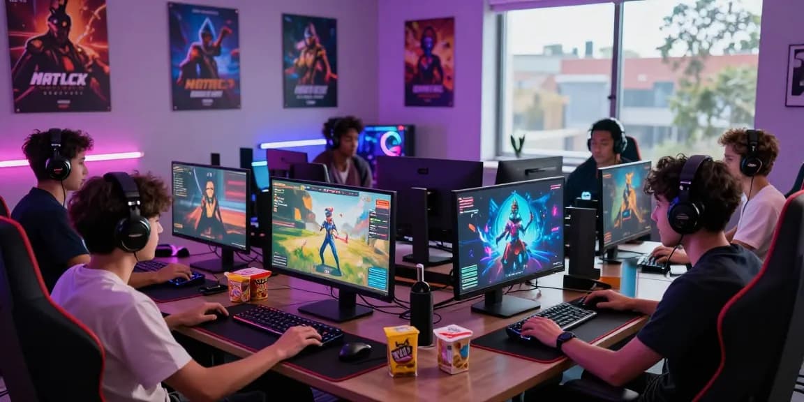 Exciting multiplayer gaming environment showcasing players enjoying mahajitu online gaming experience with dynamic monitors and immersive atmosphere.