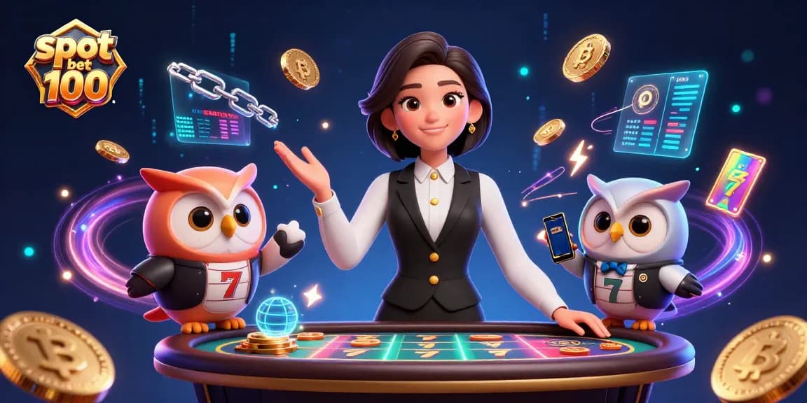 Experience slot bet 100 with enticing illustrations of dealers and slot elements in a vibrant casino scene.