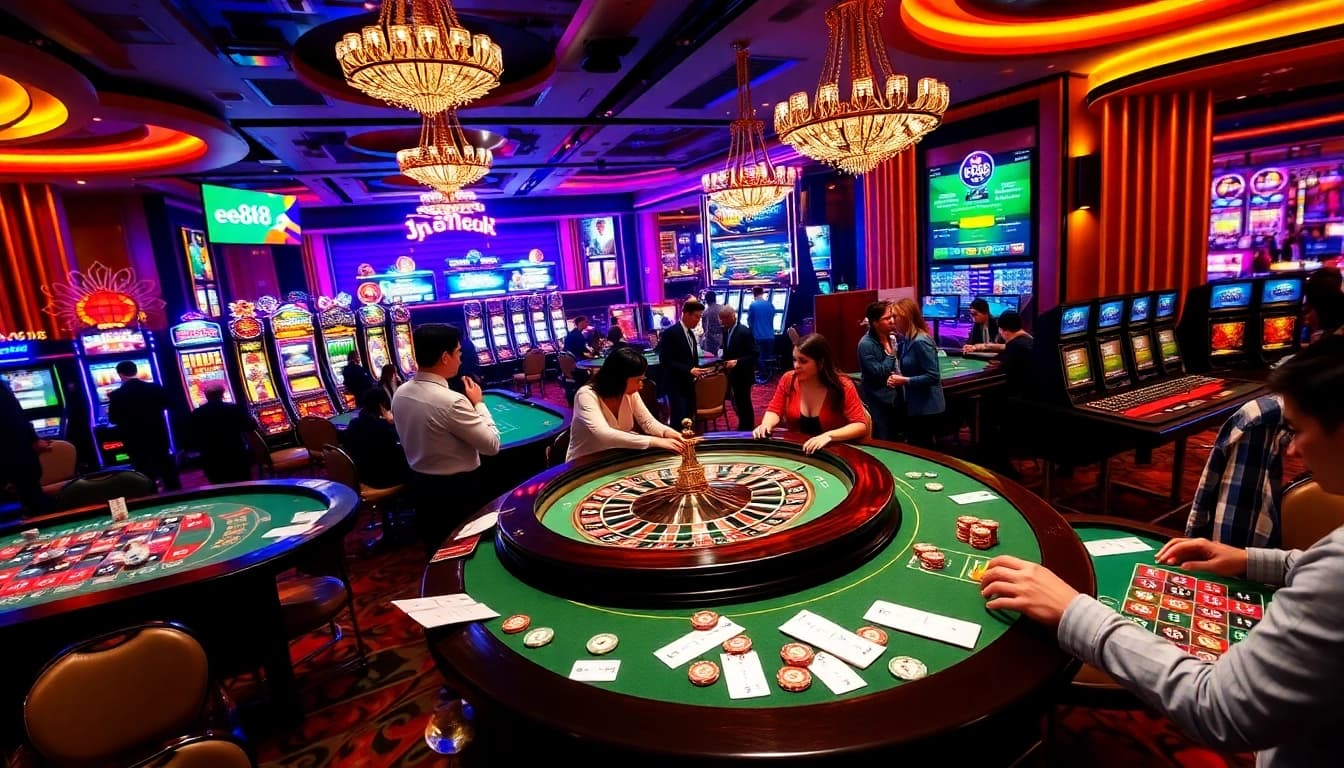 Engage with Ee88 as players experience dynamic gaming at a vibrant casino table.