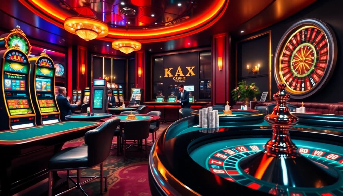 Dynamic scene of players engaging at the casino tables and slot machines at XX88 COM, showcasing excitement and luxury.