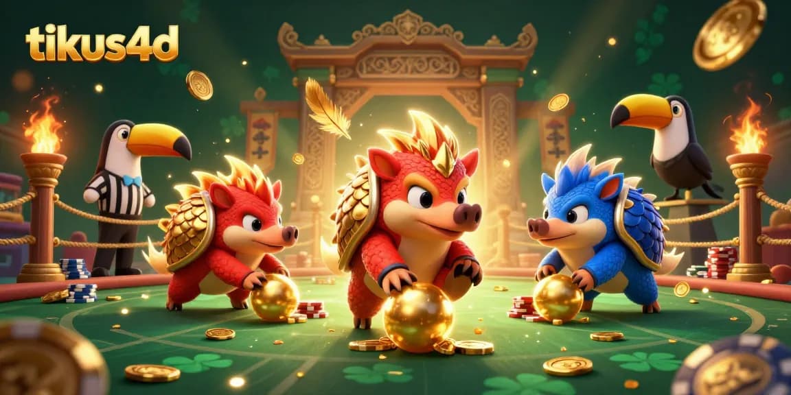 Tikus4D pangolins compete in a dynamic casino scene with golden scales and poker chips.