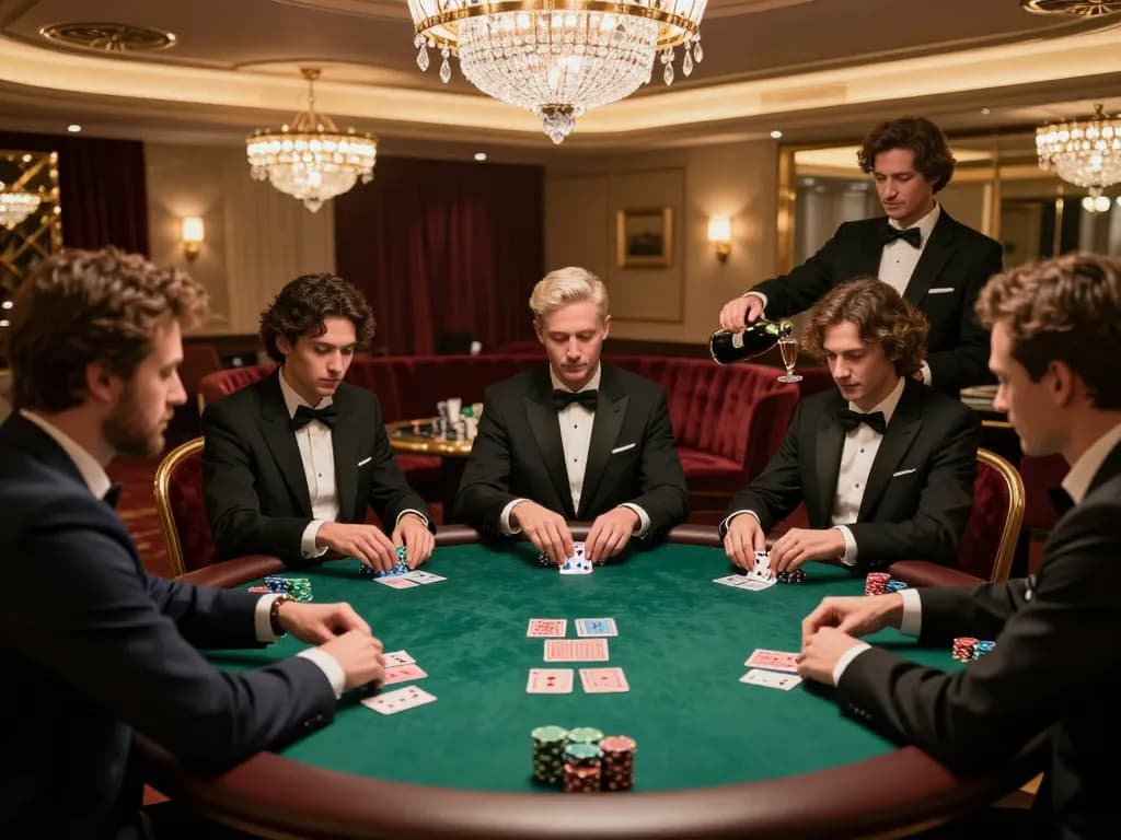 Engaged players at a high-stakes 789CLUB poker game in a luxurious VIP setting
