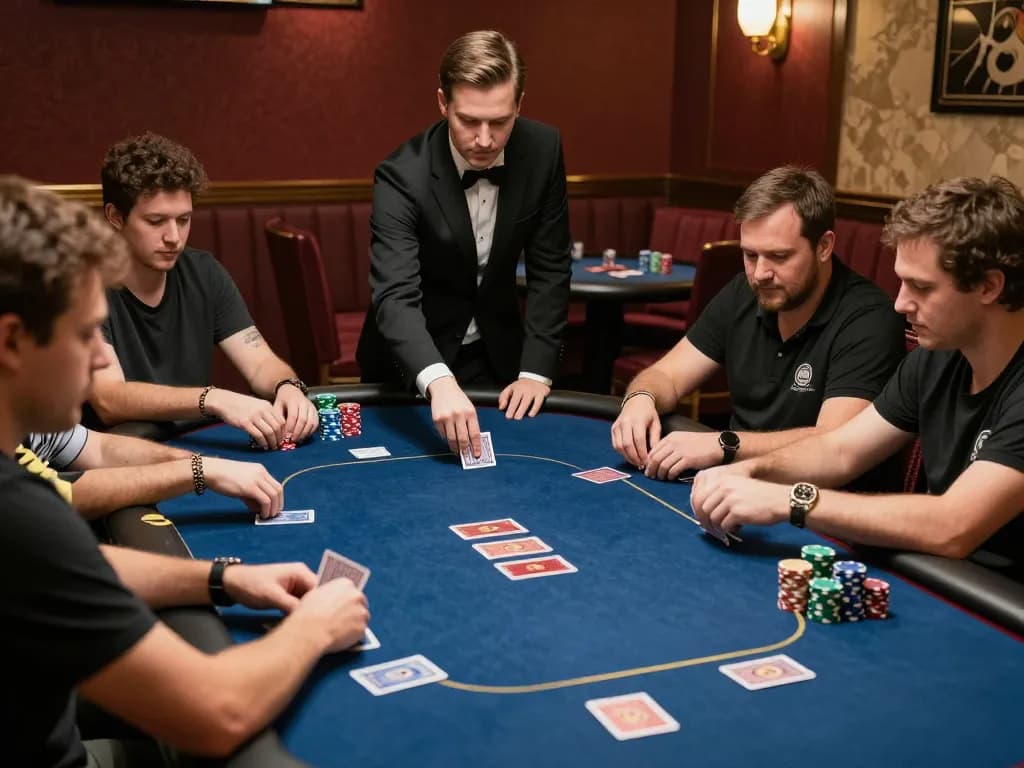 Pemain MPO1221 terlibat dalam permainan poker yang intens menunjukkan strategi kompetitif dan persahabatan.