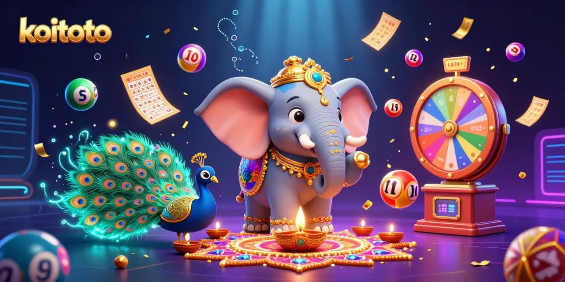 Koitoto game players win big with vibrant lottery elements in a colorful 3D illustration