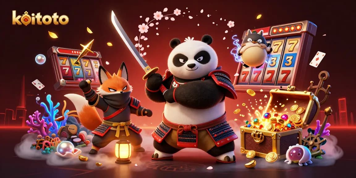 Koitoto offers an exciting gaming experience with vibrant characters, slot reels, and dynamic casino elements.