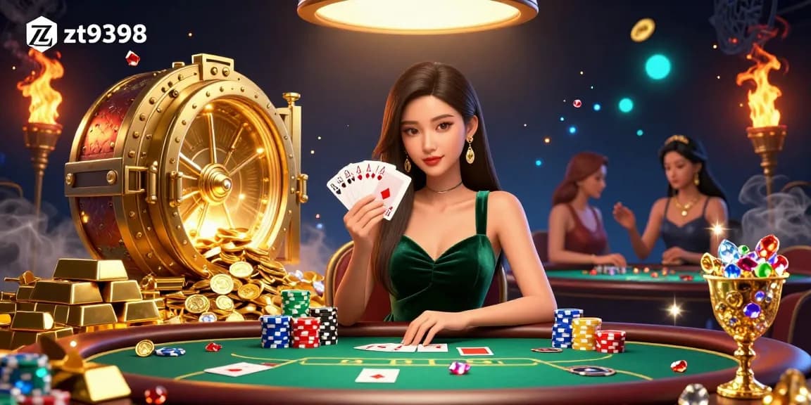 Experience thrilling poker gameplay with zt9398 at a stunning casino scene featuring rich details and vibrant colors.