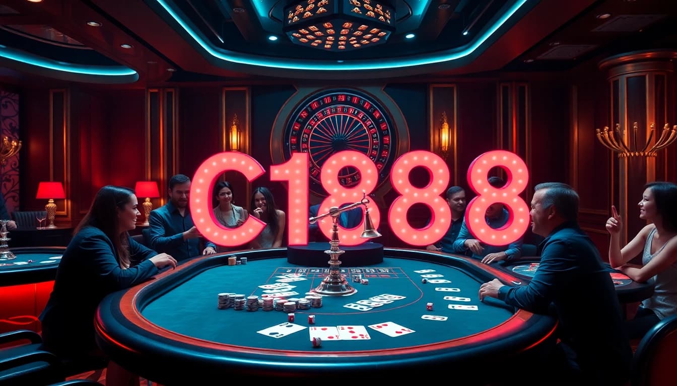 Players enjoying exciting games at C168 online casino, featuring a luxurious atmosphere and professional gaming tables.