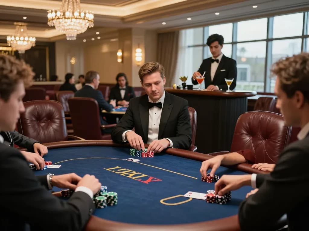 Intense poker action in au88 VIP room with players focused and chips stacked high.