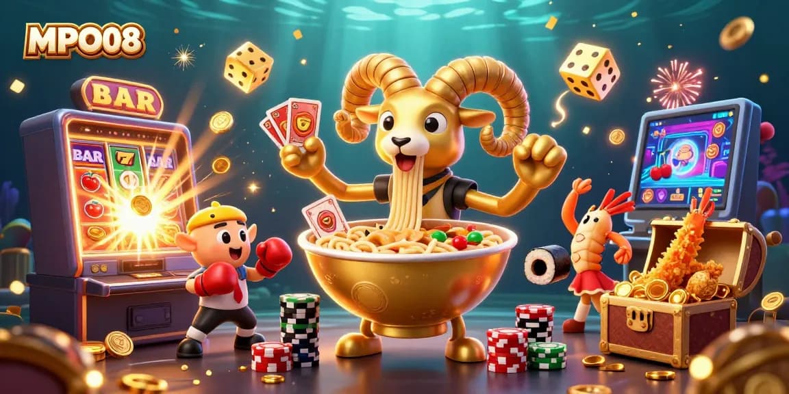 Engage in thrilling gameplay with MPO08's vibrant characters and rich casino elements, showcasing excitement and winning potential.