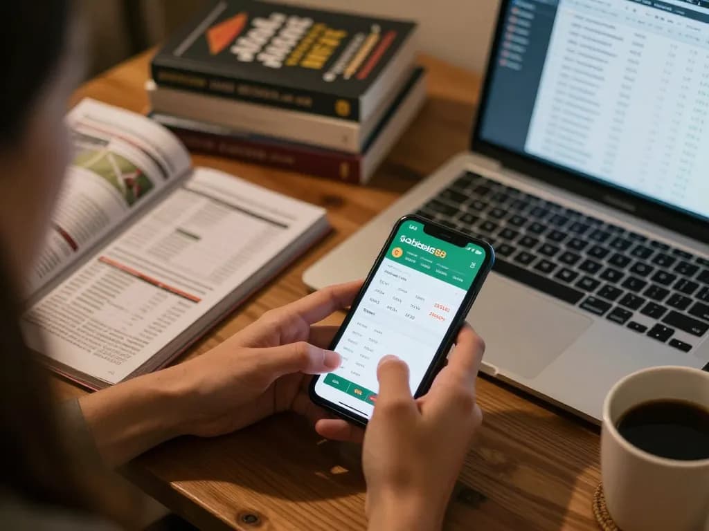 Engaged sports bettor using sbobet88 app on smartphone to place a live bet