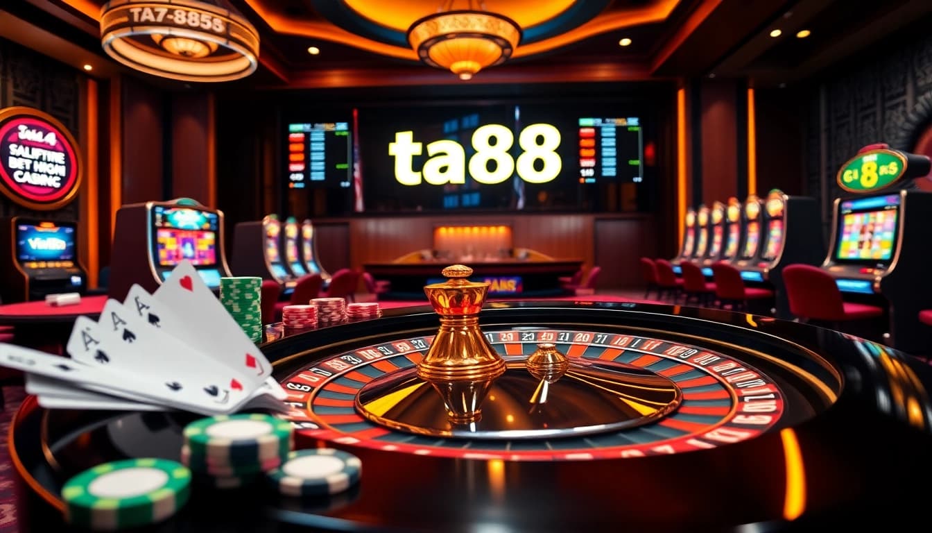 Experience the thrill of winning with ta88 poker chips and roulette in a luxurious casino setting.