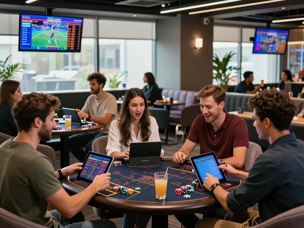 Engaged players enjoying a vibrant online gambling experience at BL555 gaming lounge.