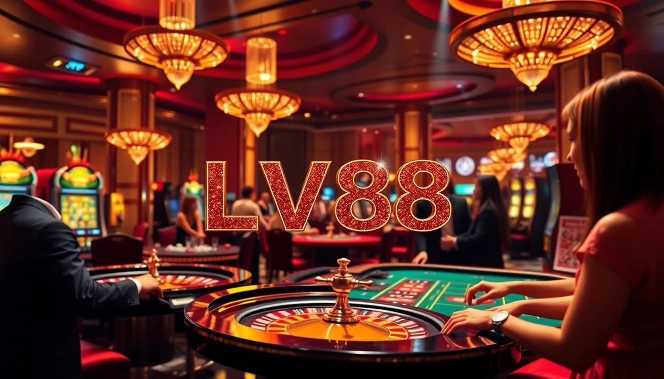 Engaged players enjoying the thrilling features of LV88 casino, surrounded by vibrant games and atmosphere.