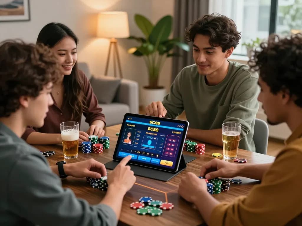 SC88 betting app showcased in a lively group setting, highlighting engaging online gambling experience