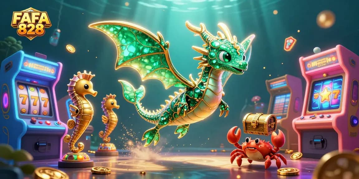 Engage with FAFA 828 through a vibrant underwater casino world highlighting gaming excitement.