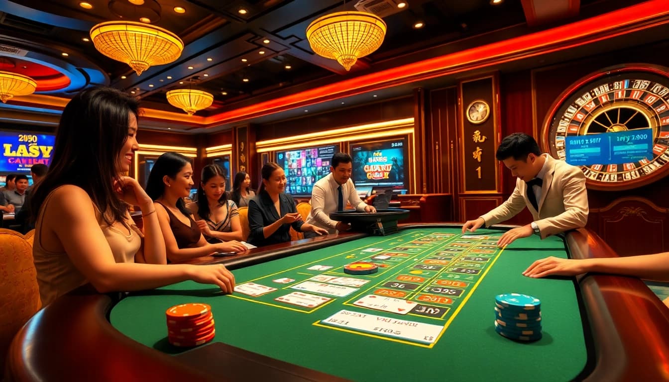 Engaged players enjoying a trusted lô đề uy tín game at a vibrant casino table.