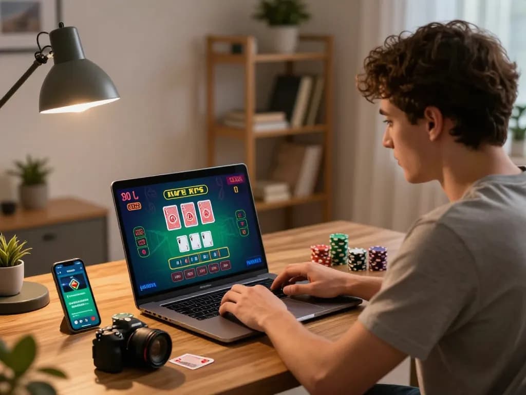 iwin players enjoying strategic live dealer blackjack on a laptop at home with engaging atmosphere