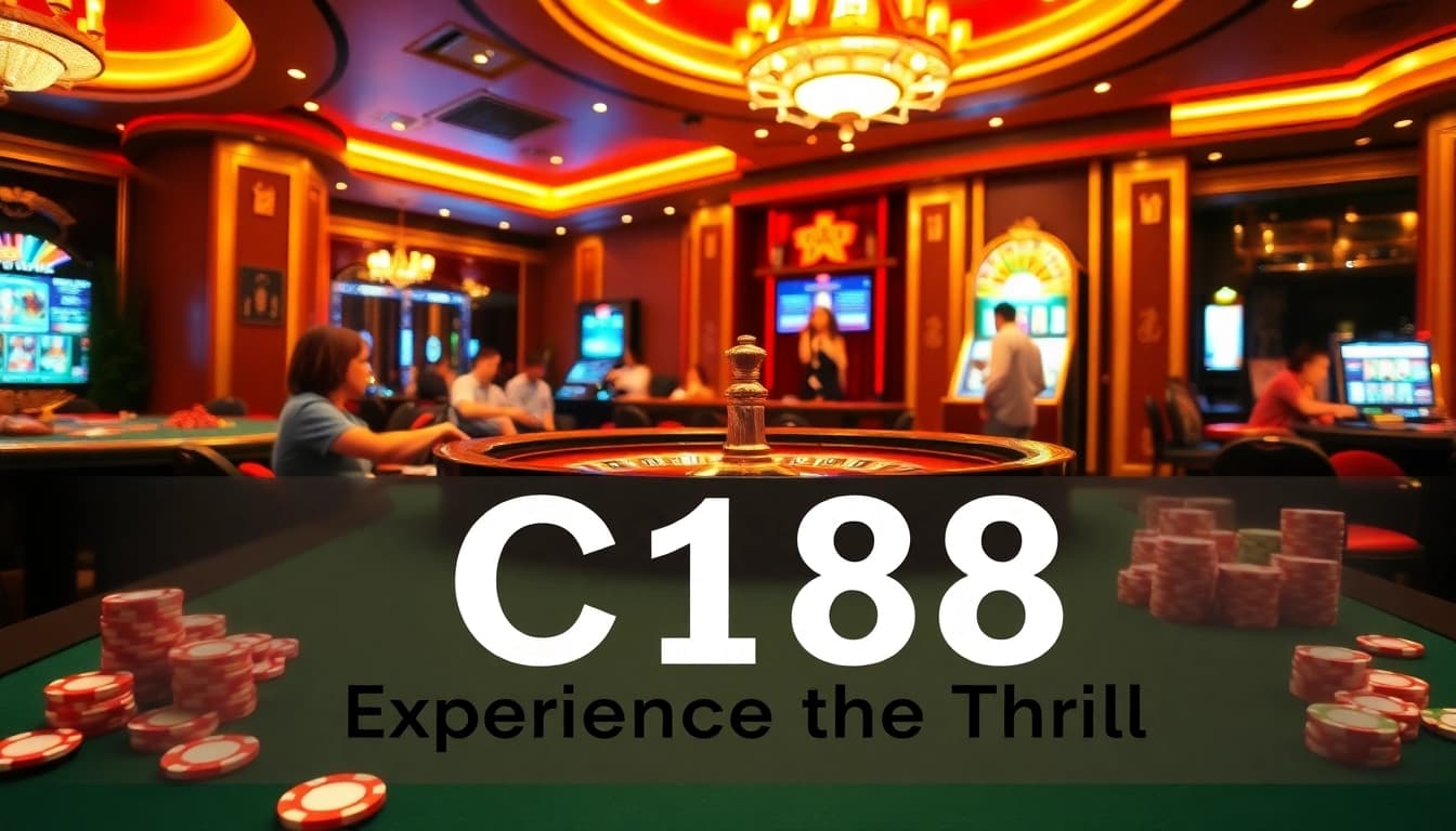 Gamblers enjoying the C168 casino experience at a luxurious roulette table surrounded by vibrant poker chips and slot machines.