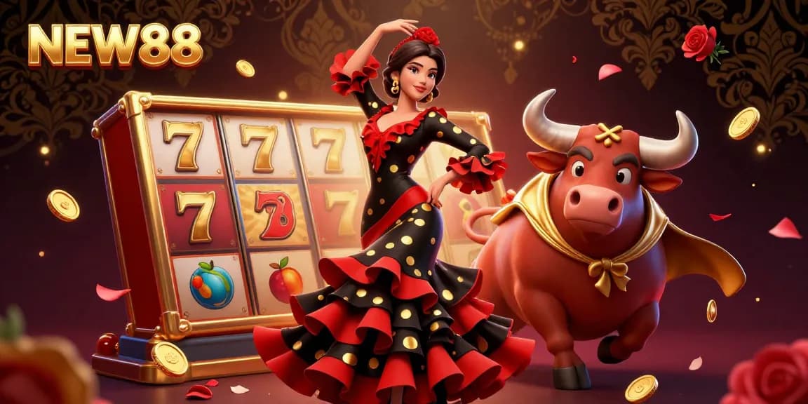 Experience thrilling wins with NEW88 in a vibrant 3D illustration of gaming excitement.