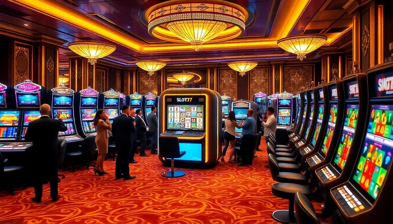 Players enjoying the thrilling slot777 experience at a vibrant casino.