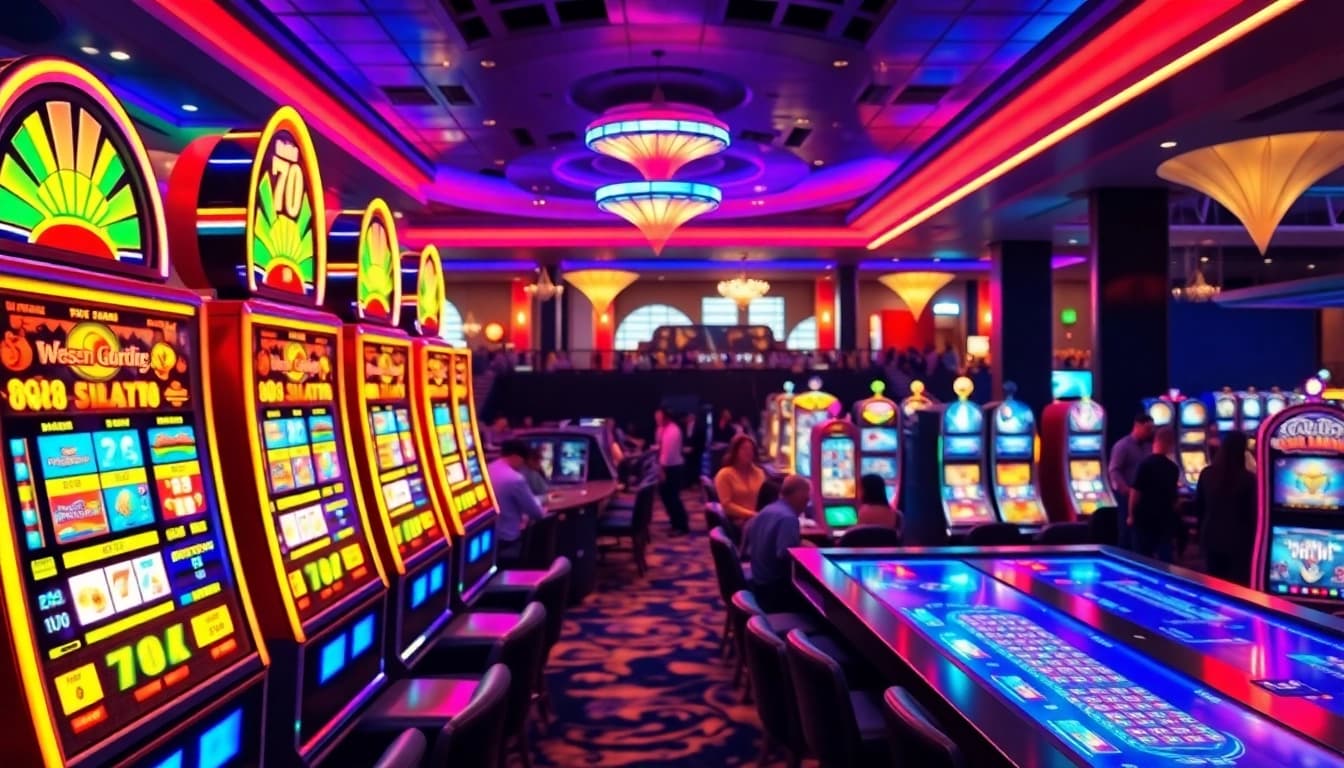 Betrupi Giriş ile renkli slot makineleri ve hareketli oyun masaları. Oyun keyfi dolu bir atmosfer.