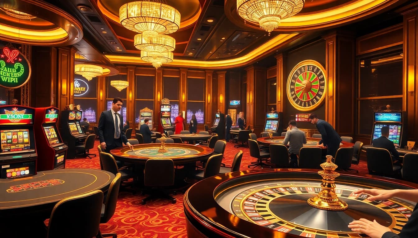 The hidden wiki inspired luxurious casino scene featuring exciting poker games and vibrant roulette.